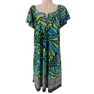 Size 1X 16 18 ABSTRACT PRINT EMBELLISHED‎ FLUTTER SLEEVE DRESS Summer PLUS SIZE